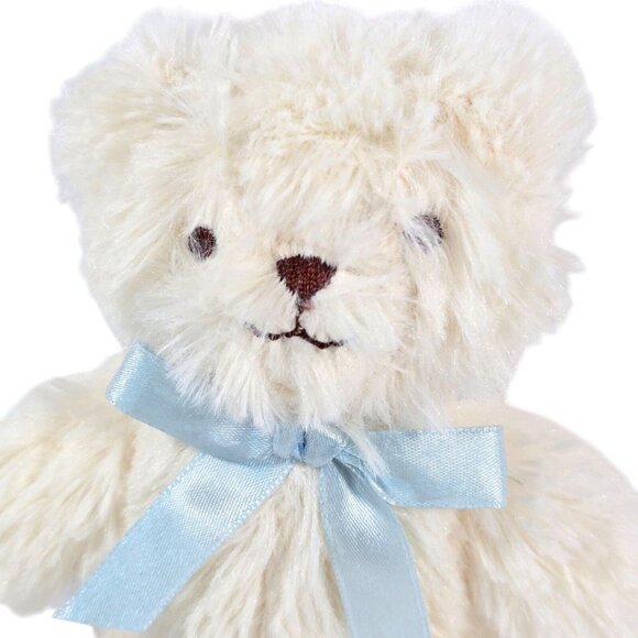 HK City Toys Cream Plush Teddy Bear Stuffed Animal Blue Satin Bow Soft Small - Picture 2 of 6